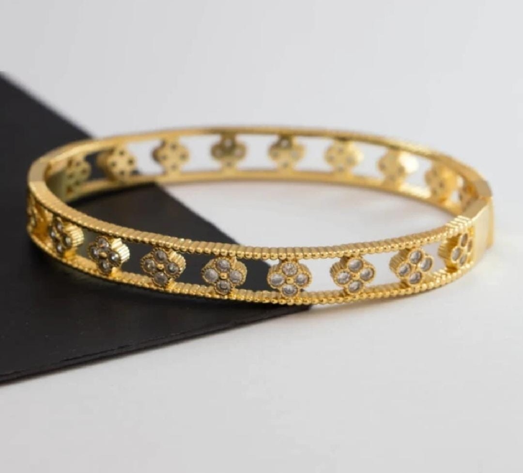 Gold Floral Enamel Bangle Bracelet
