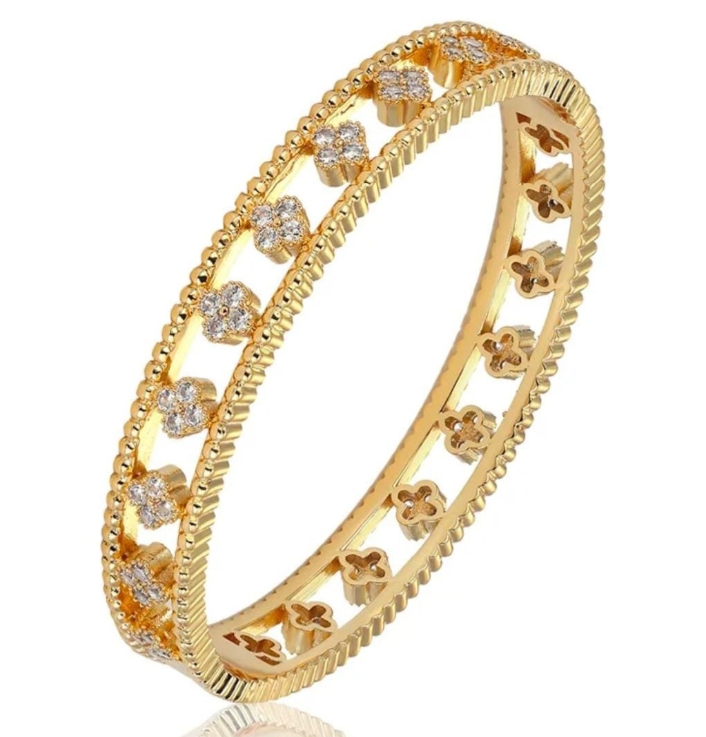 Gold Floral Enamel Bangle Bracelet