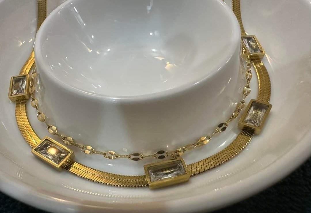 Dual-Chain Crystal Embellished Necklace