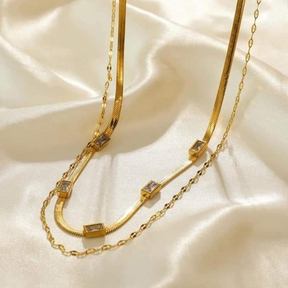Dual-Chain Crystal Embellished Necklace