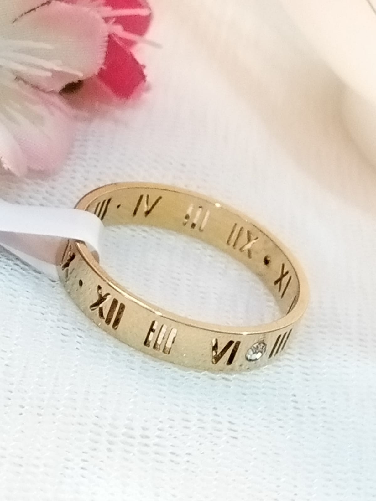 Classic Roman Numeral Gold Band with Diamond Accent