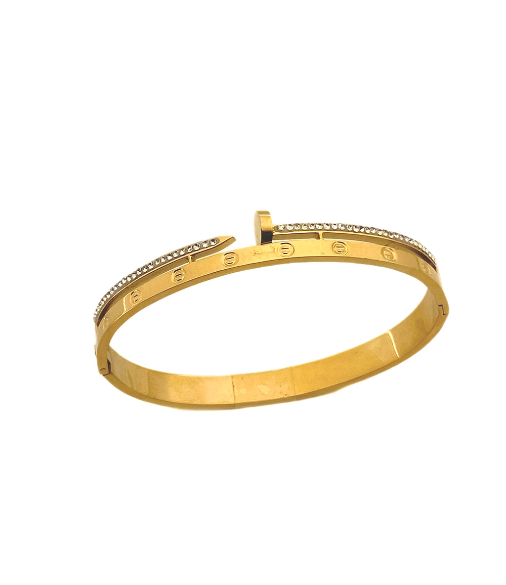 Luxury Gold-Toned Nail Style Bracelet with Gemstone Accents