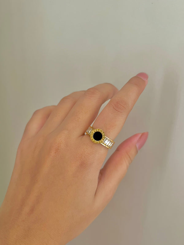 Onyx Orbit Stainless Steel Ring Inspired by Bvlgari