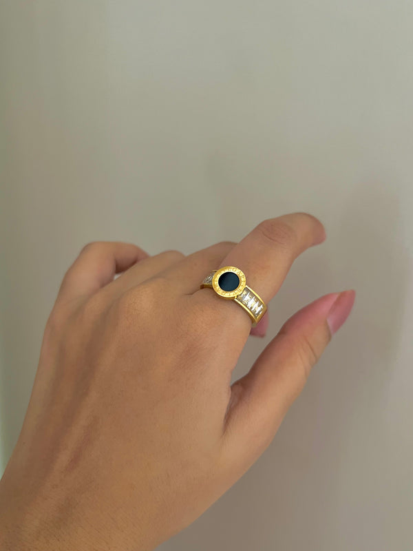 Onyx Orbit Stainless Steel Ring Inspired by Bvlgari