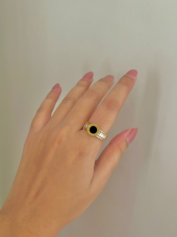 Onyx Orbit Stainless Steel Ring Inspired by Bvlgari