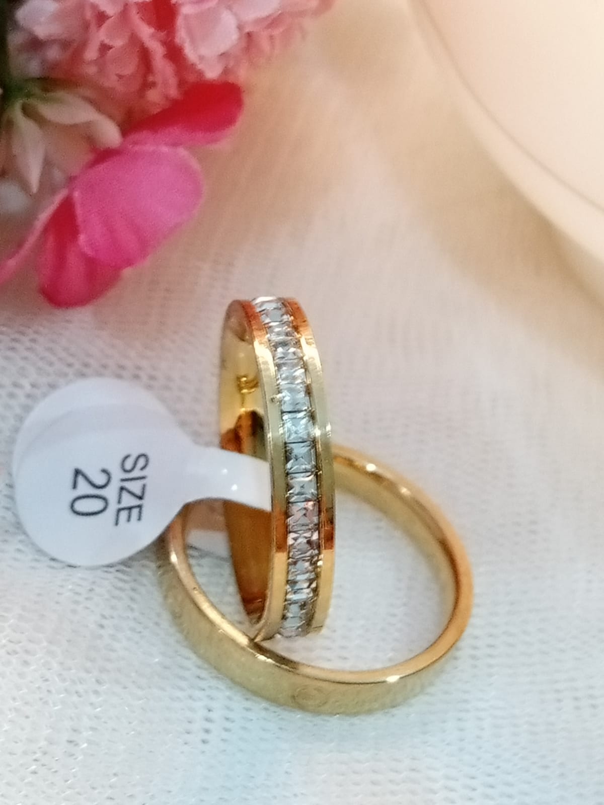  Elegant Gold-Toned Couple Ring Set with Crystal Band