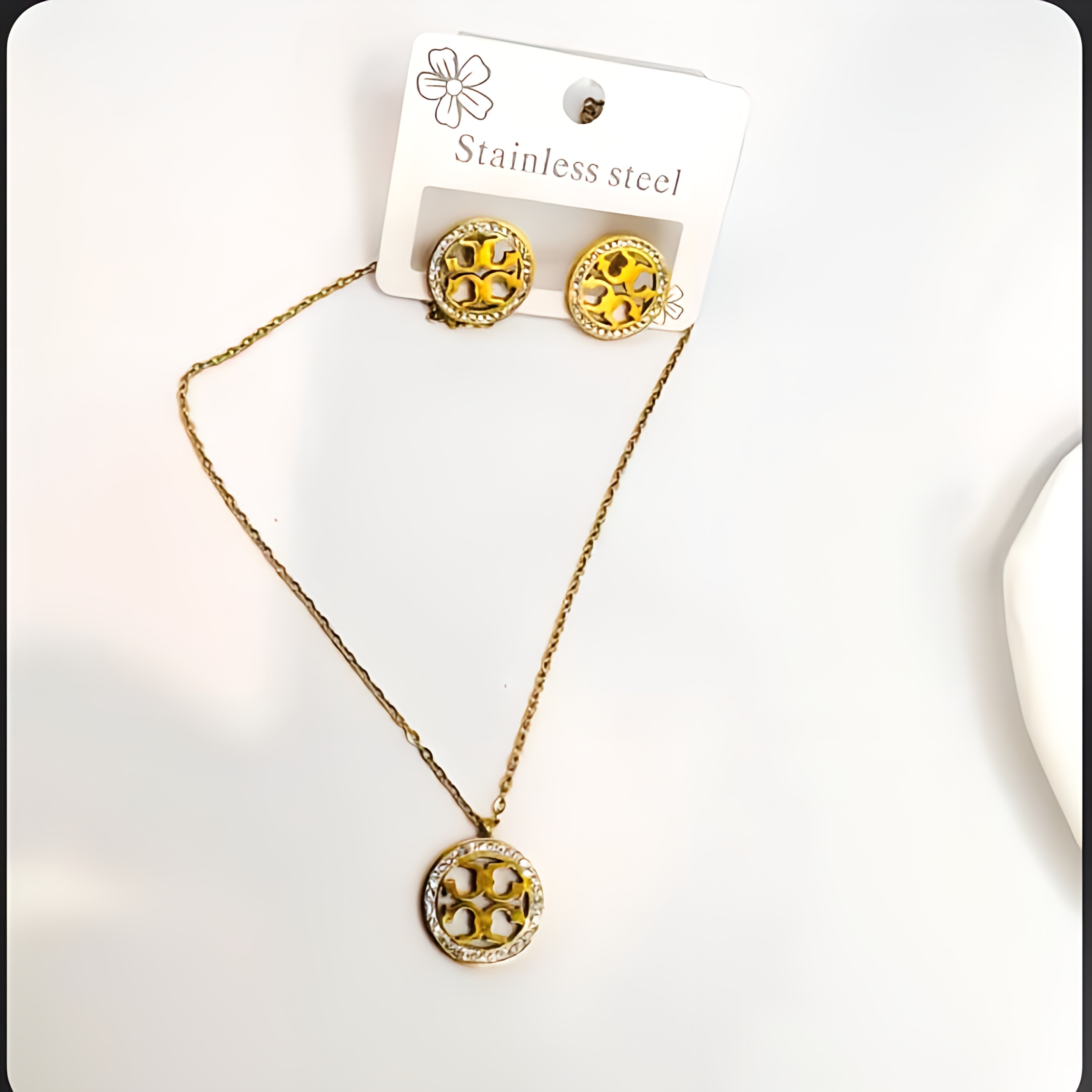 Torry-Inspired Stainless Steel Sunflower Pendant Necklace and Earrings Set