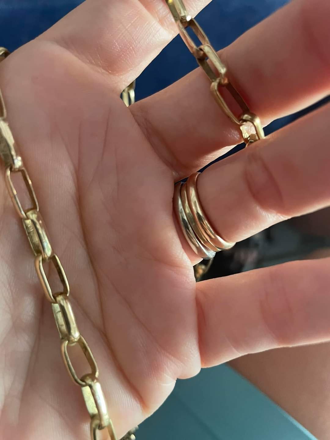 Stainless Steel Gold-Toned Elongated Link Chain Necklace