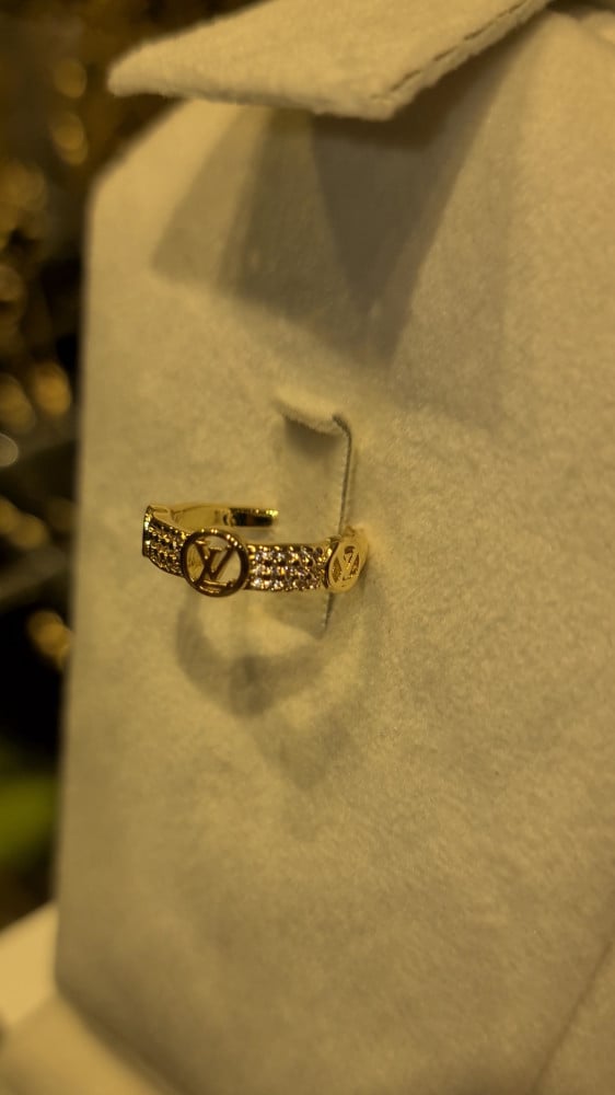 Gold-Toned Crystal-Embedded Designer Ring