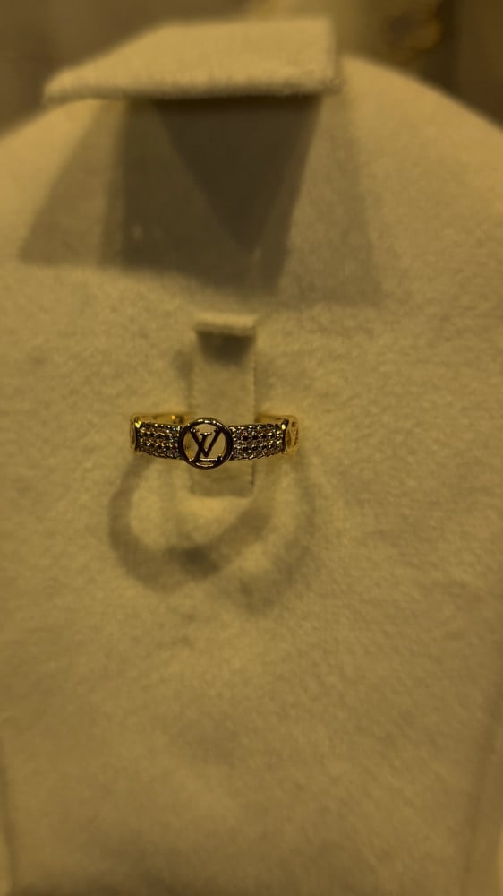 Gold-Toned Crystal-Embedded Designer Ring