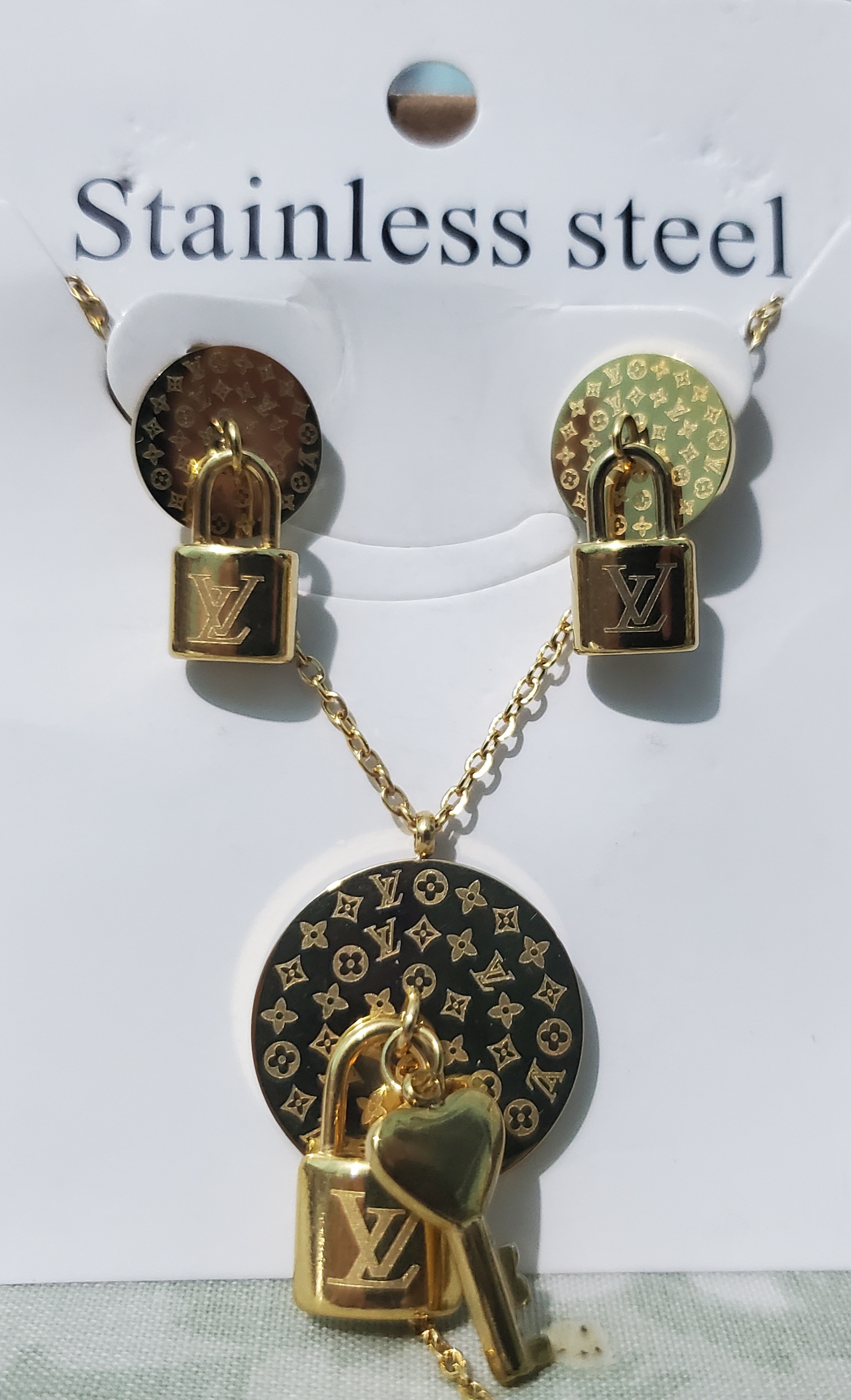 LV Inspired Lock Pendant Jewelry Set