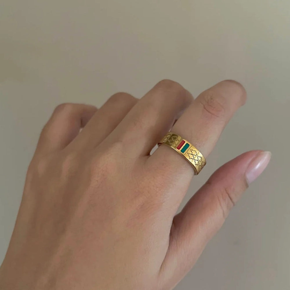 Luxe Elegance Enamel Striped Ring Band