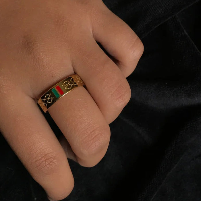 Luxe Elegance Enamel Striped Ring Band