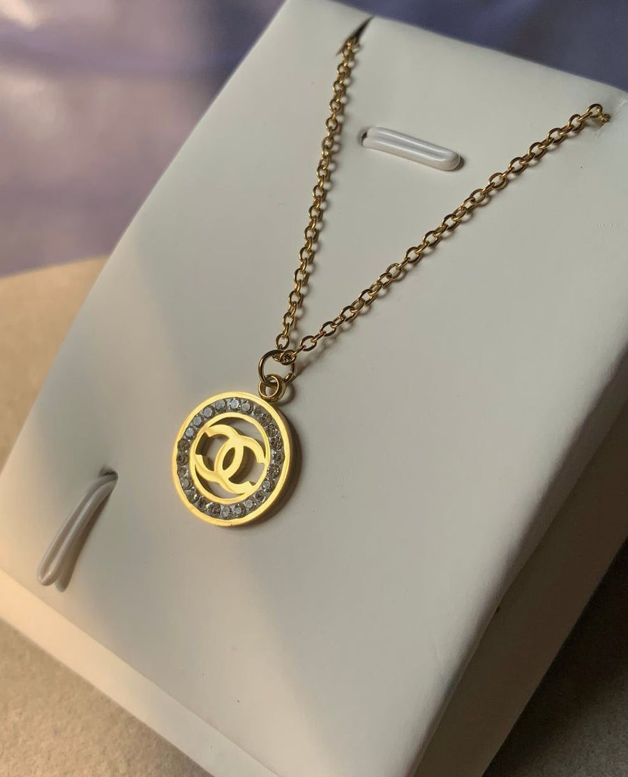 Crystal-Encrusted Gold-Tone ‘C’ Pendant Necklace