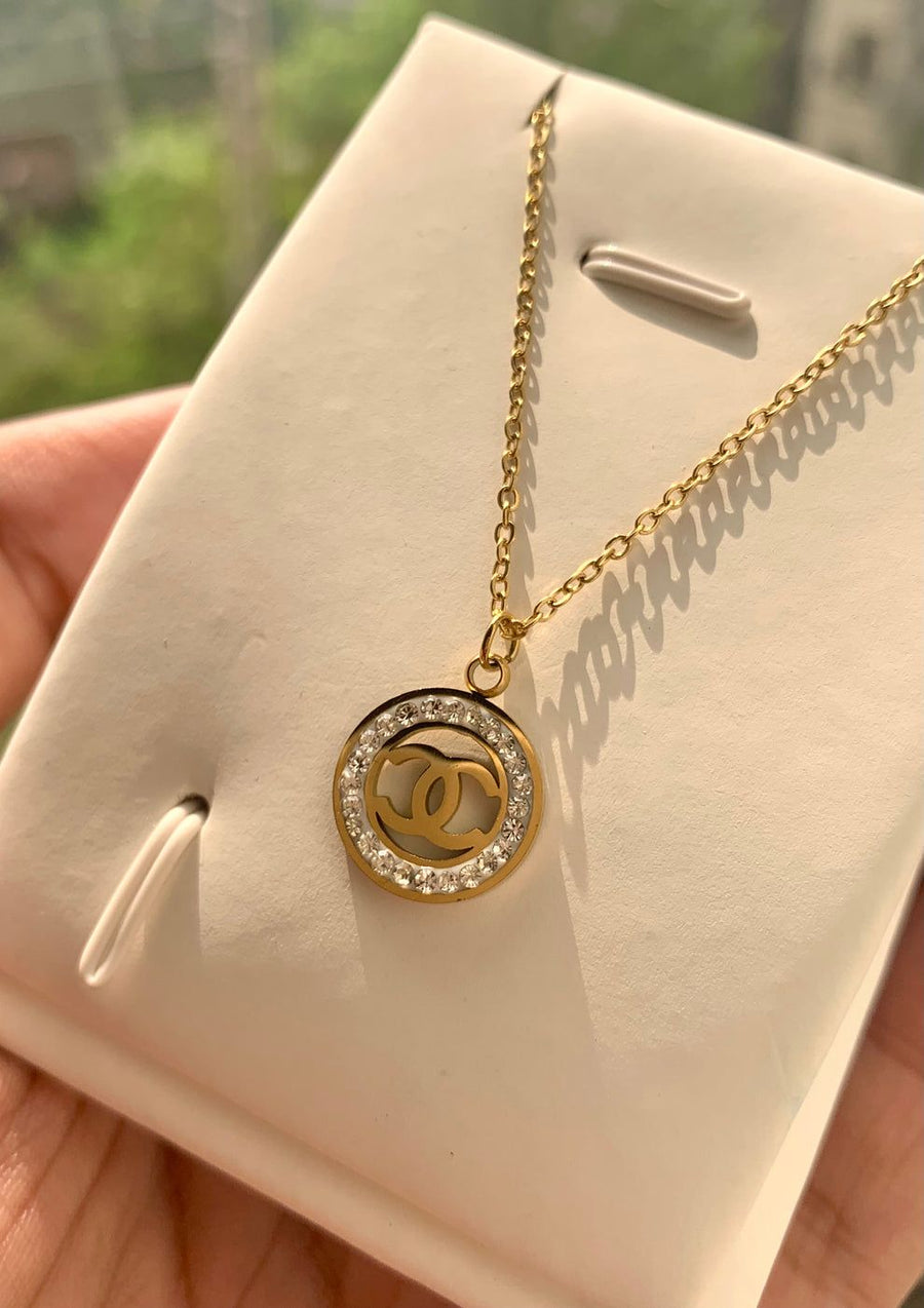 Crystal-Encrusted Gold-Tone ‘C’ Pendant Necklace