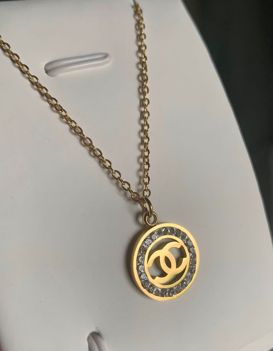 Crystal-Encrusted Gold-Tone ‘C’ Pendant Necklace