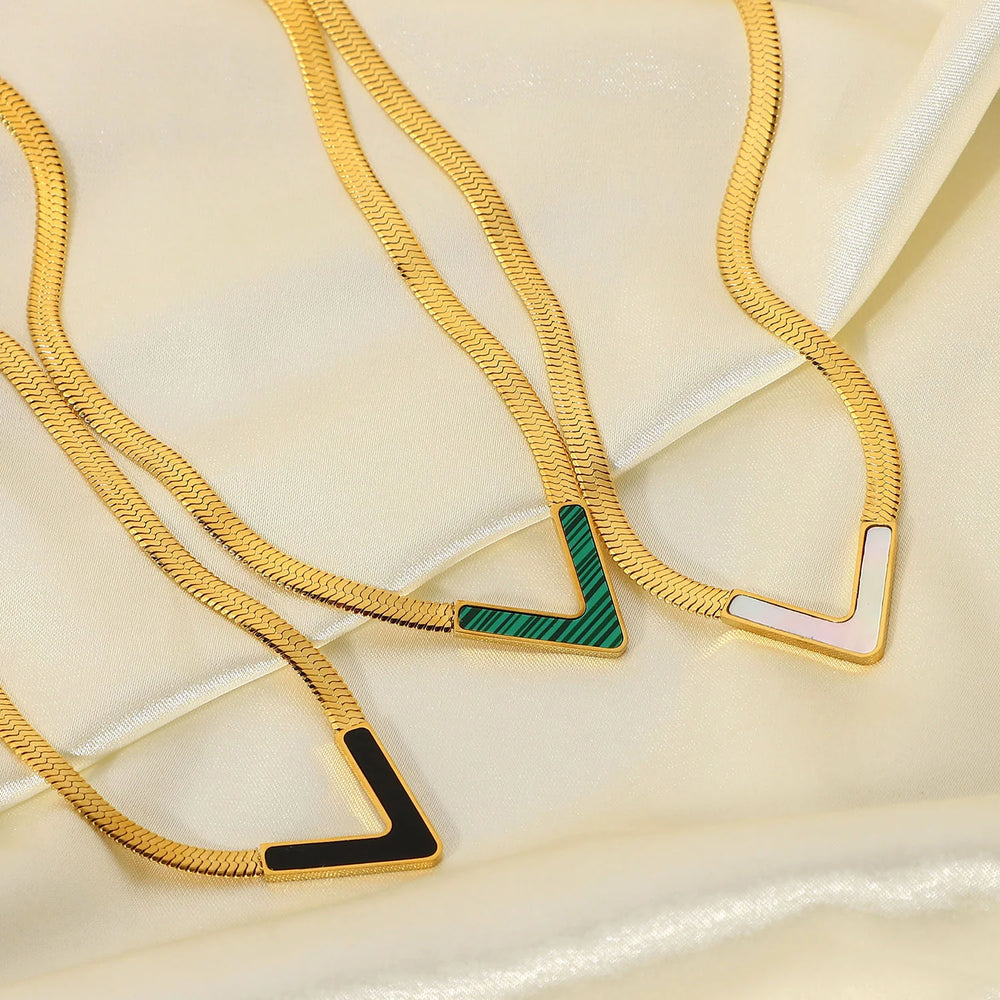Elegant V-Shaped Pendant with Snake Gold Necklace
