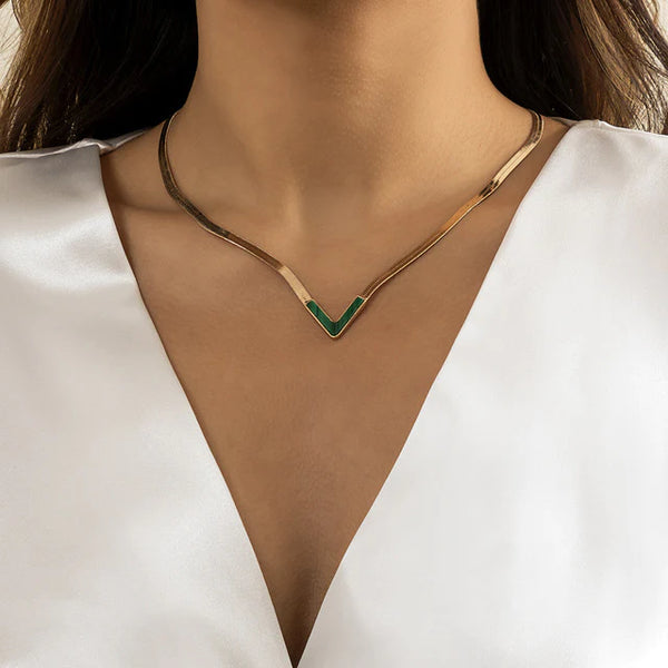 Elegant V-Shaped Pendant with Snake Gold Necklace