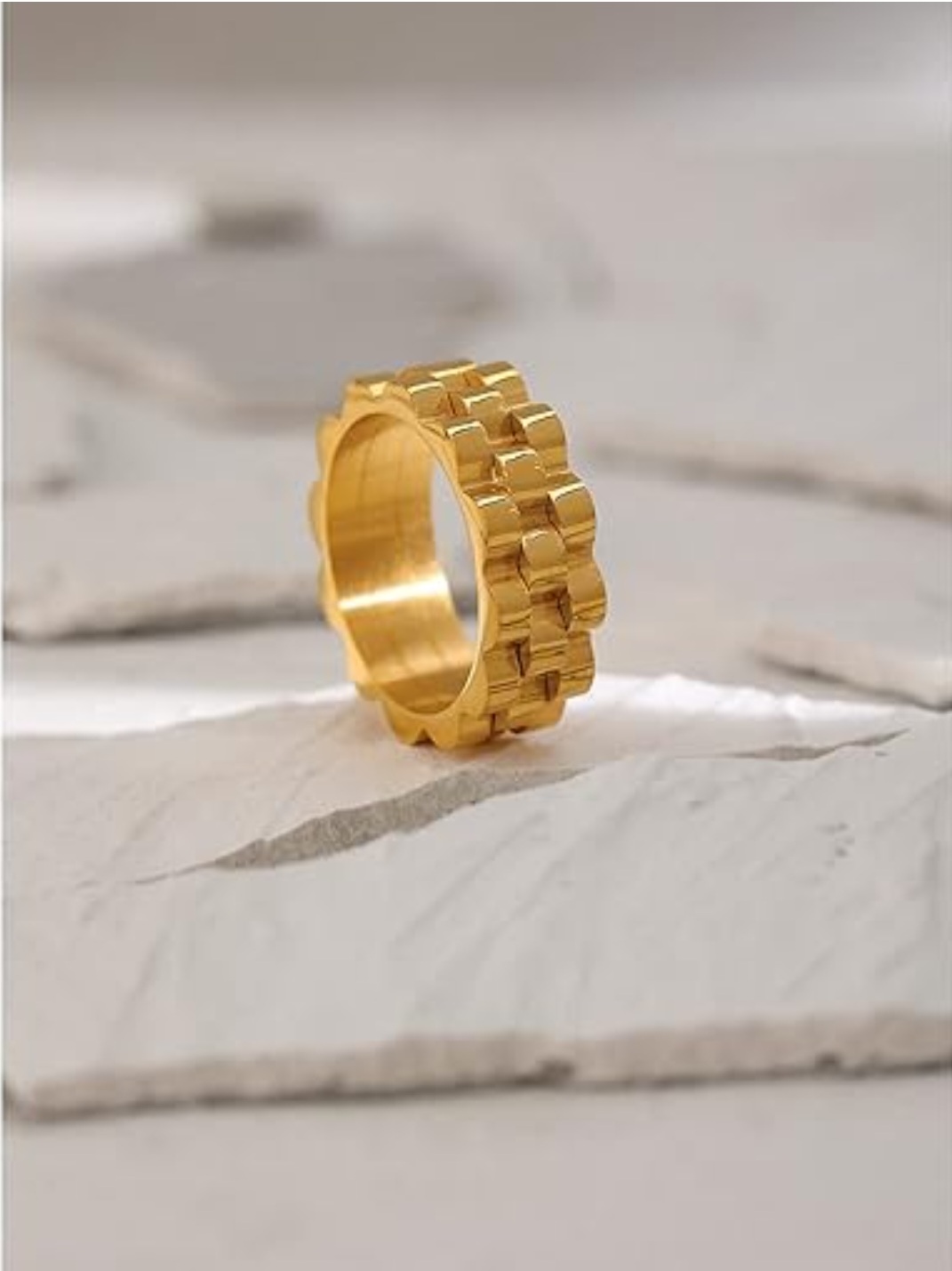 Geometric Block Band Ring Inspired by Rolex
