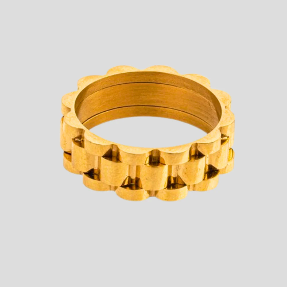 Geometric Block Band Ring Inspired by Rolex