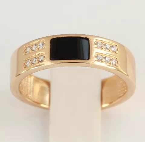 Bold Black Onyx and Diamond Gold Band Ring
