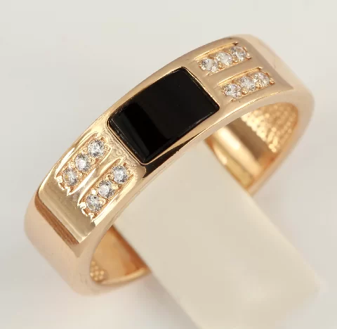 Bold Black Onyx and Diamond Gold Band Ring