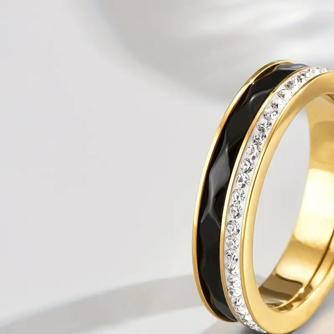 Two-Tone Band Ring with Crystal Embellishments