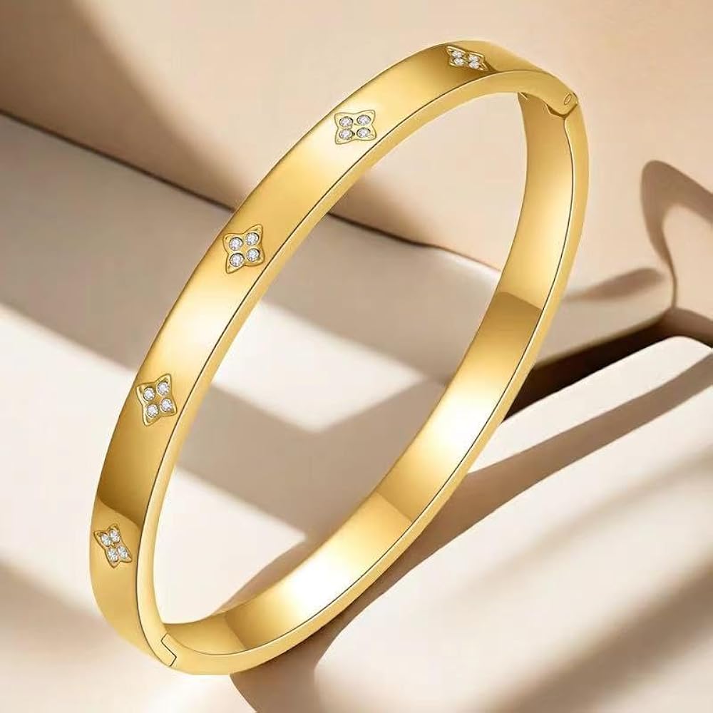 Elegant Gold-Toned Flower Motif Bangle