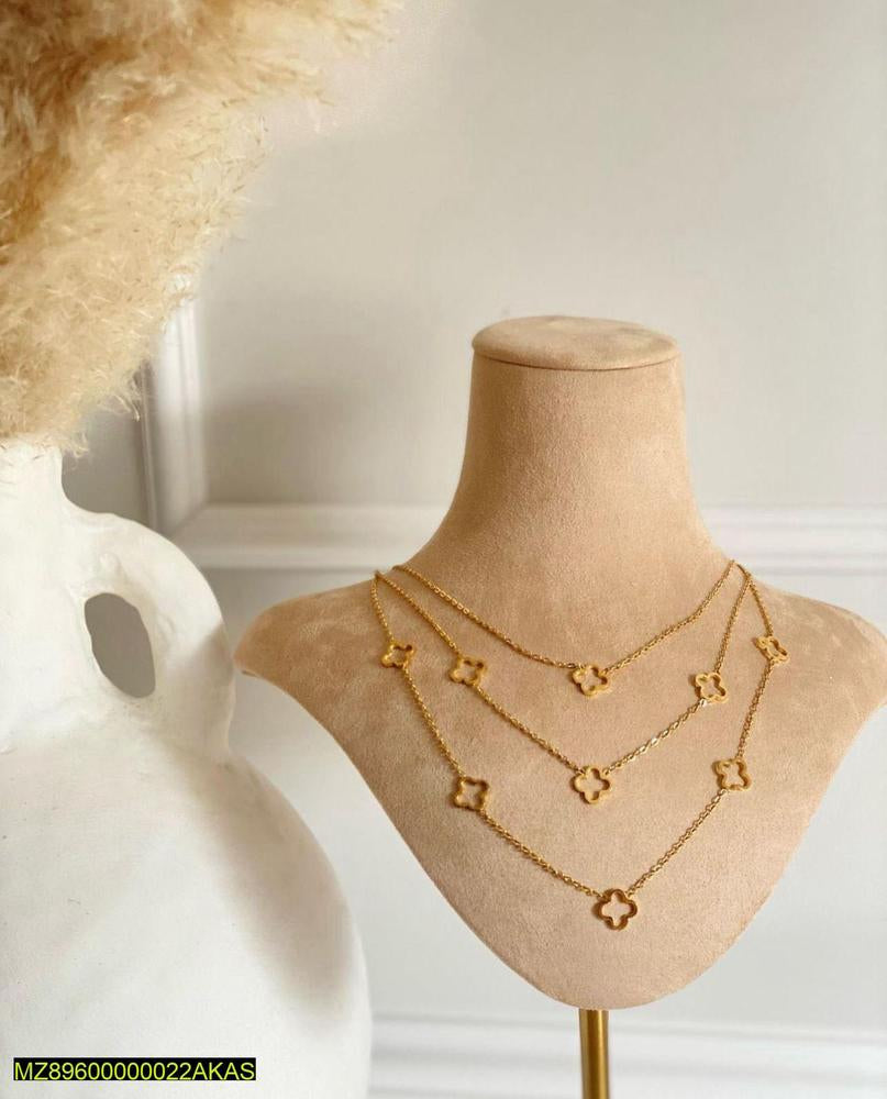 Elegant Clover Charm Tripple Layered Necklace