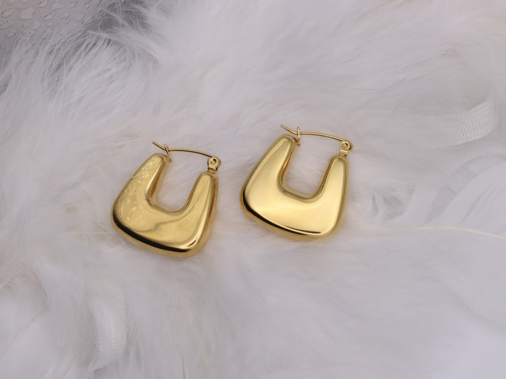 Modern Gold-Tone U-Shaped Hoop Earrings