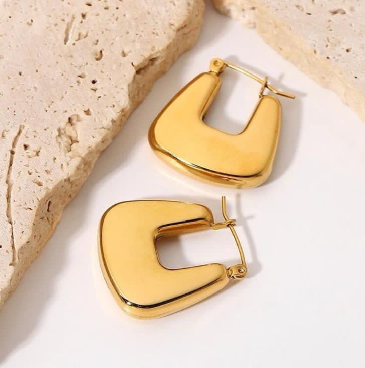 Modern Gold-Tone U-Shaped Hoop Earrings