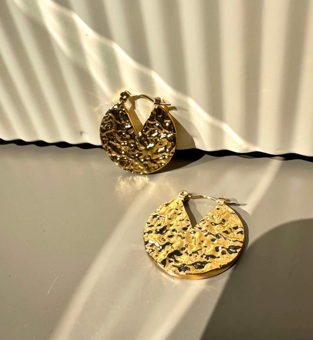 Hammered Gold-Tone Hoop Earrings