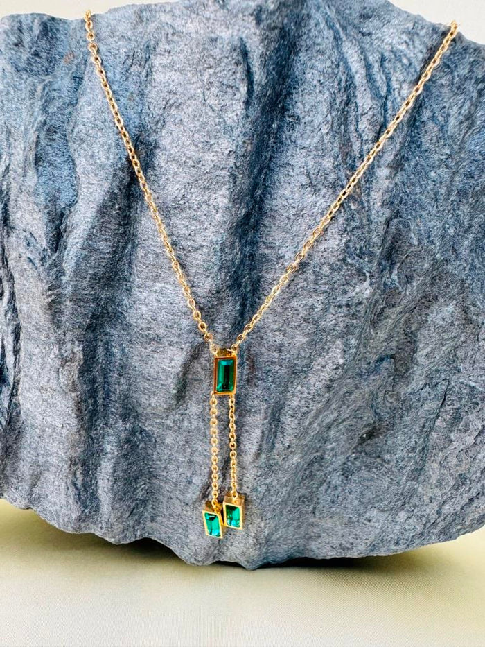 Teal Gemstone Trio Pendant Necklace