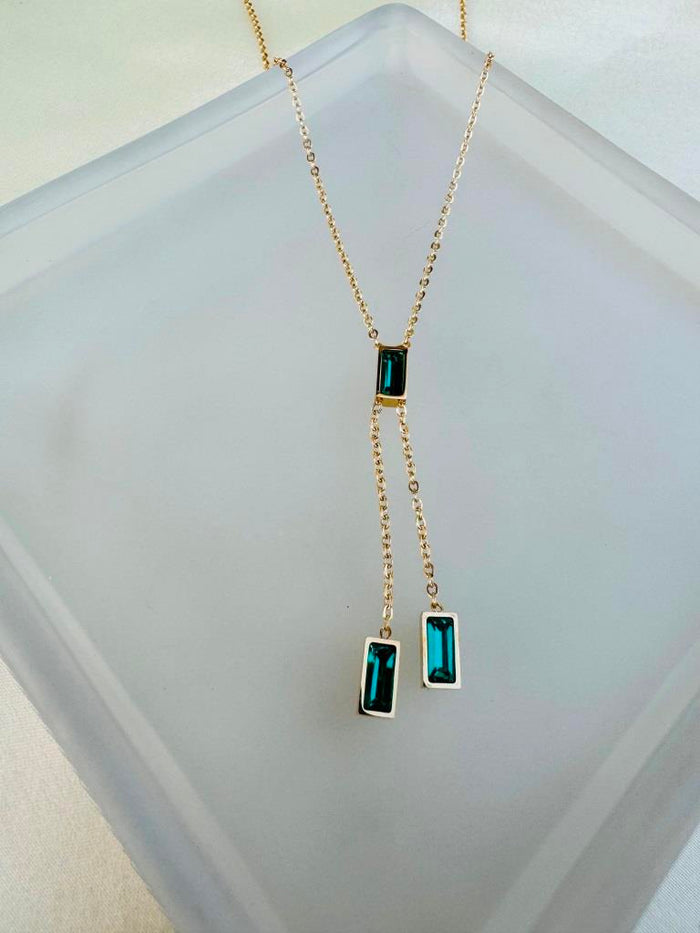 Teal Gemstone Trio Pendant Necklace