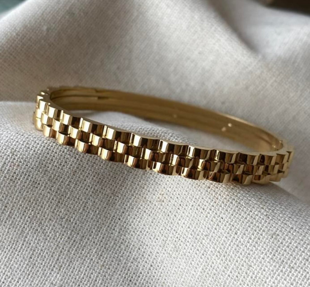 Rolex Inspired Elegant Golden Mesh Bangle