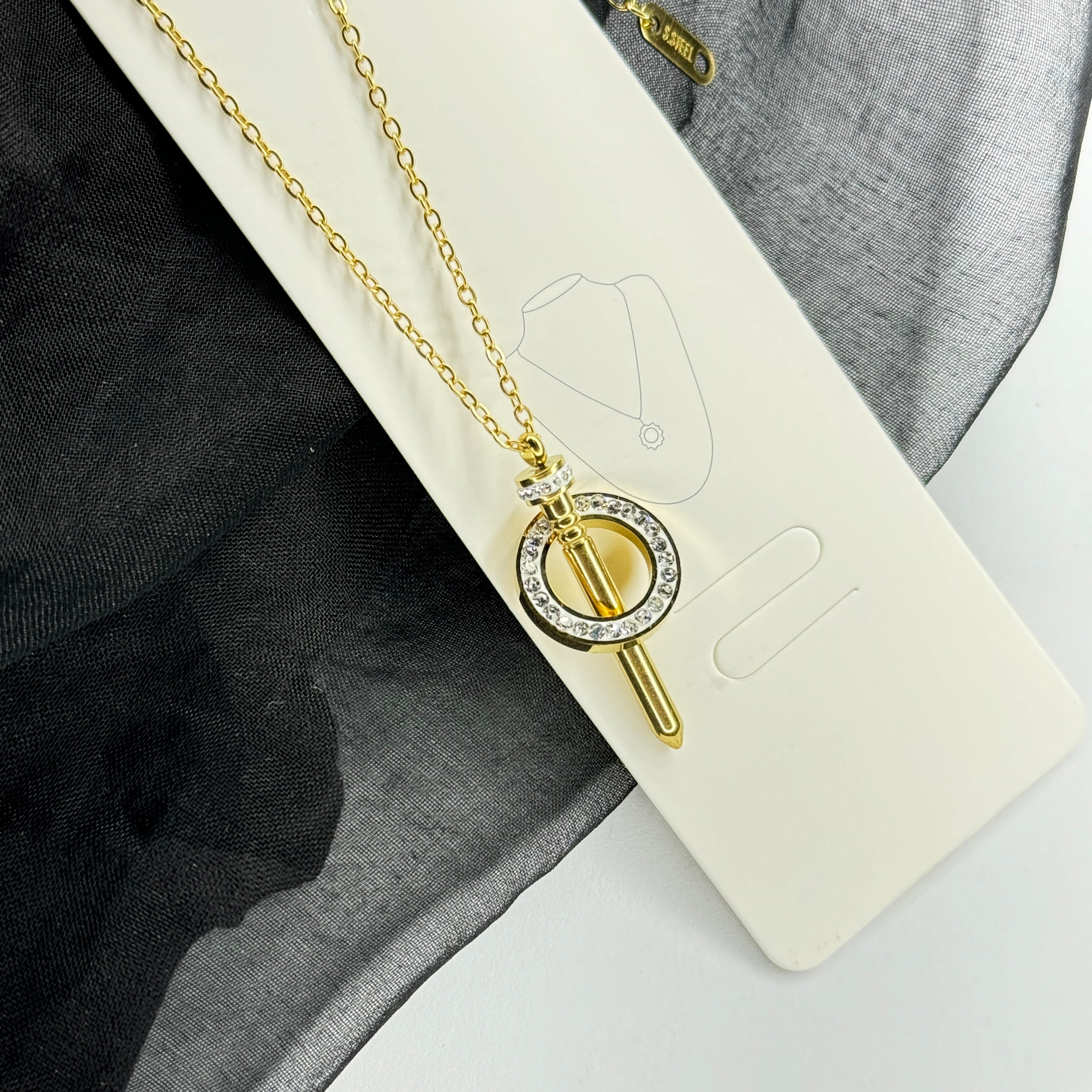 Elegant Gold-Tone Nail Shape Pendant Necklace
