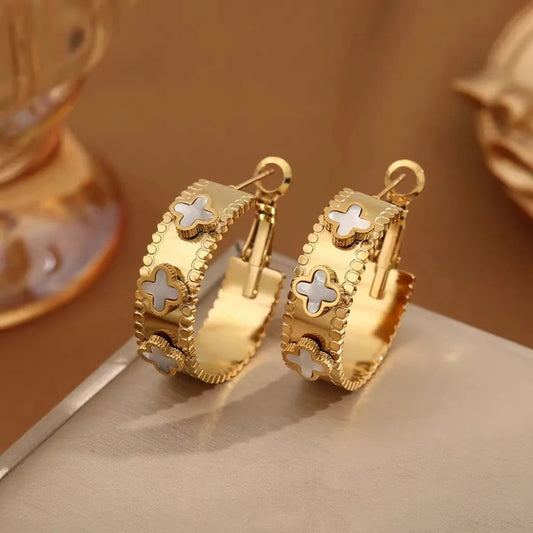 Luxurious Gold Hoop Earrings with Floral Motif