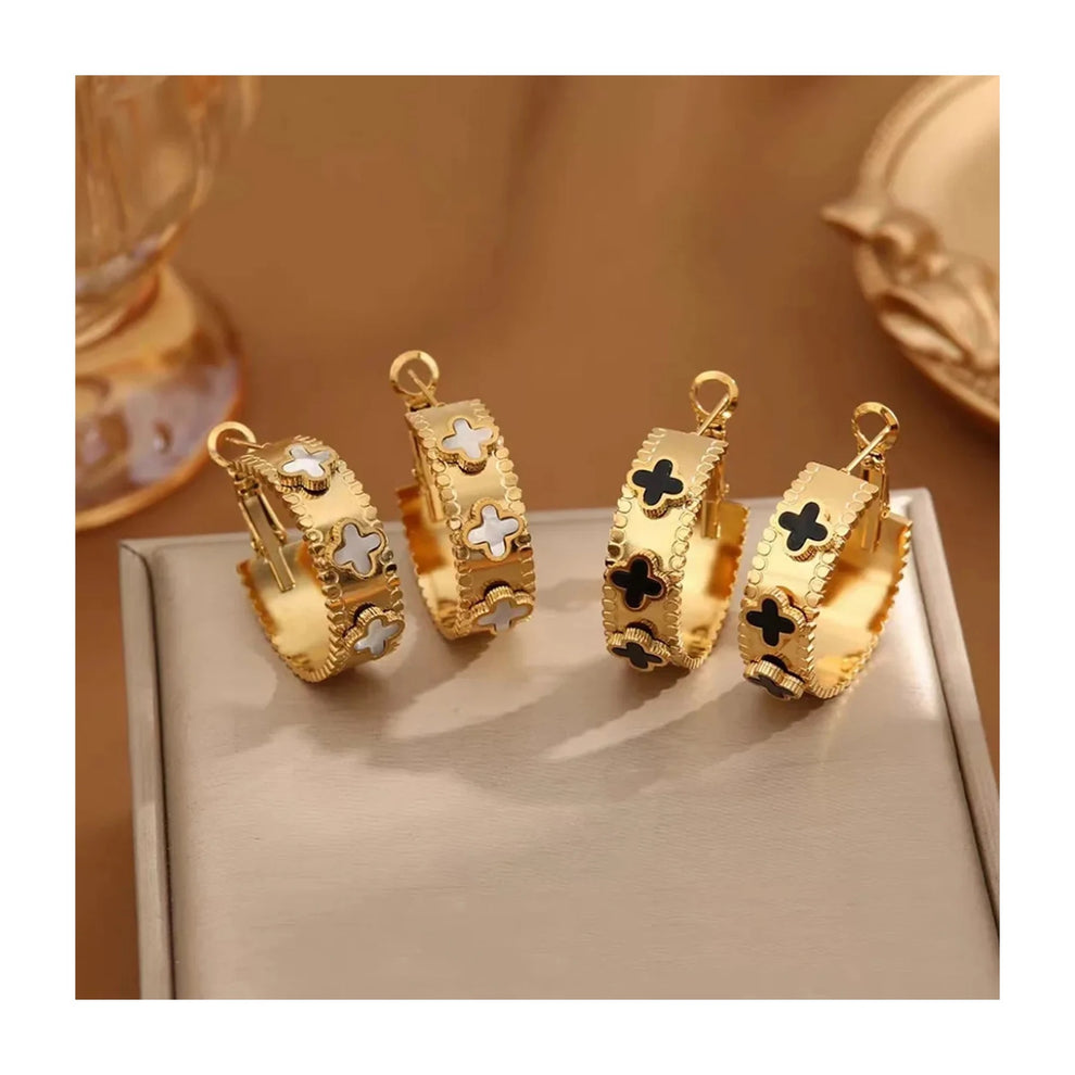 Luxurious Gold Hoop Earrings with Floral Motif