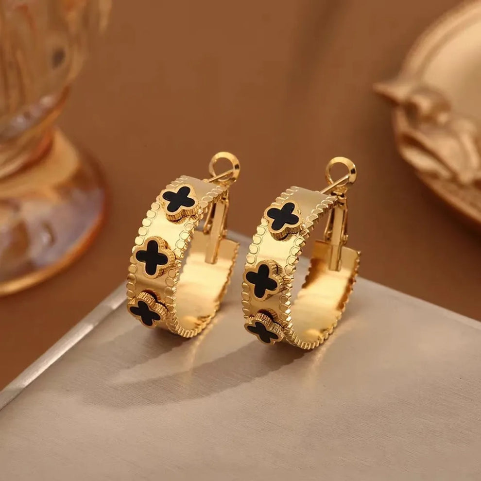 Luxurious Gold Hoop Earrings with Floral Motif