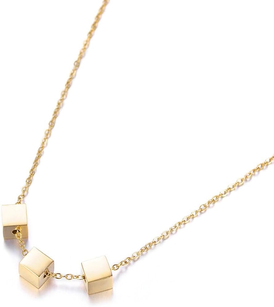 Elegant Gold Cube Pendant Necklace