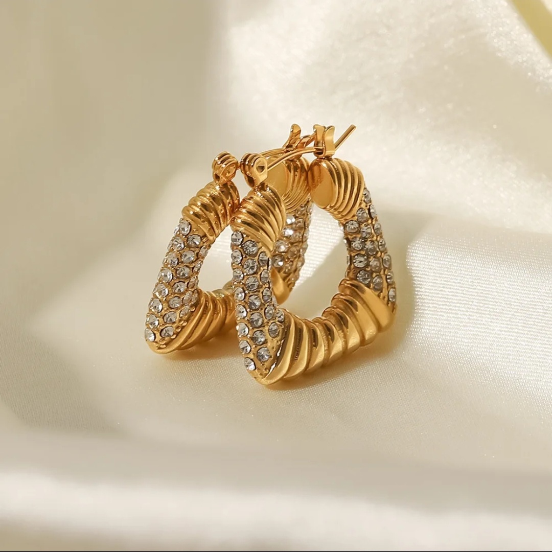 Luxe Gold-Tone Crystal Embellished Hoop Earrings