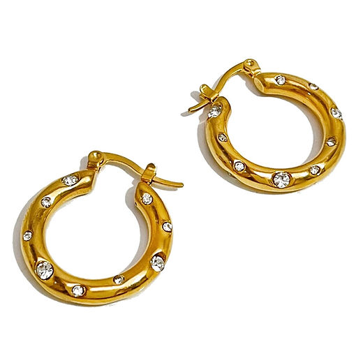 Gemstone-Studded Gold Hoop Earrings - 18K Gold Plated, Elegant Design