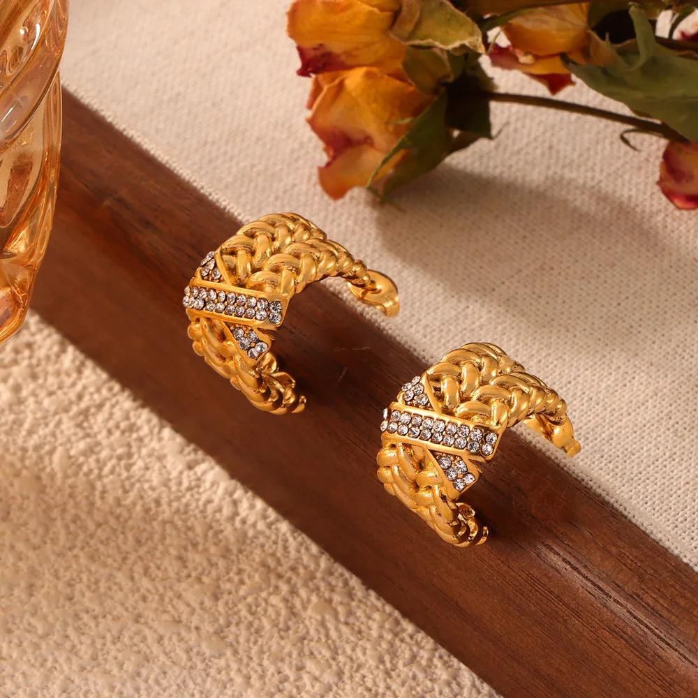 Twisted Rope Crystal Band Earrings