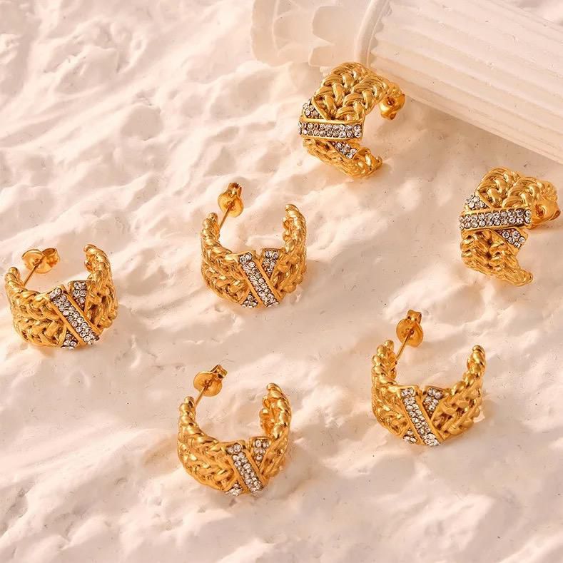 Twisted Rope Crystal Band Earrings