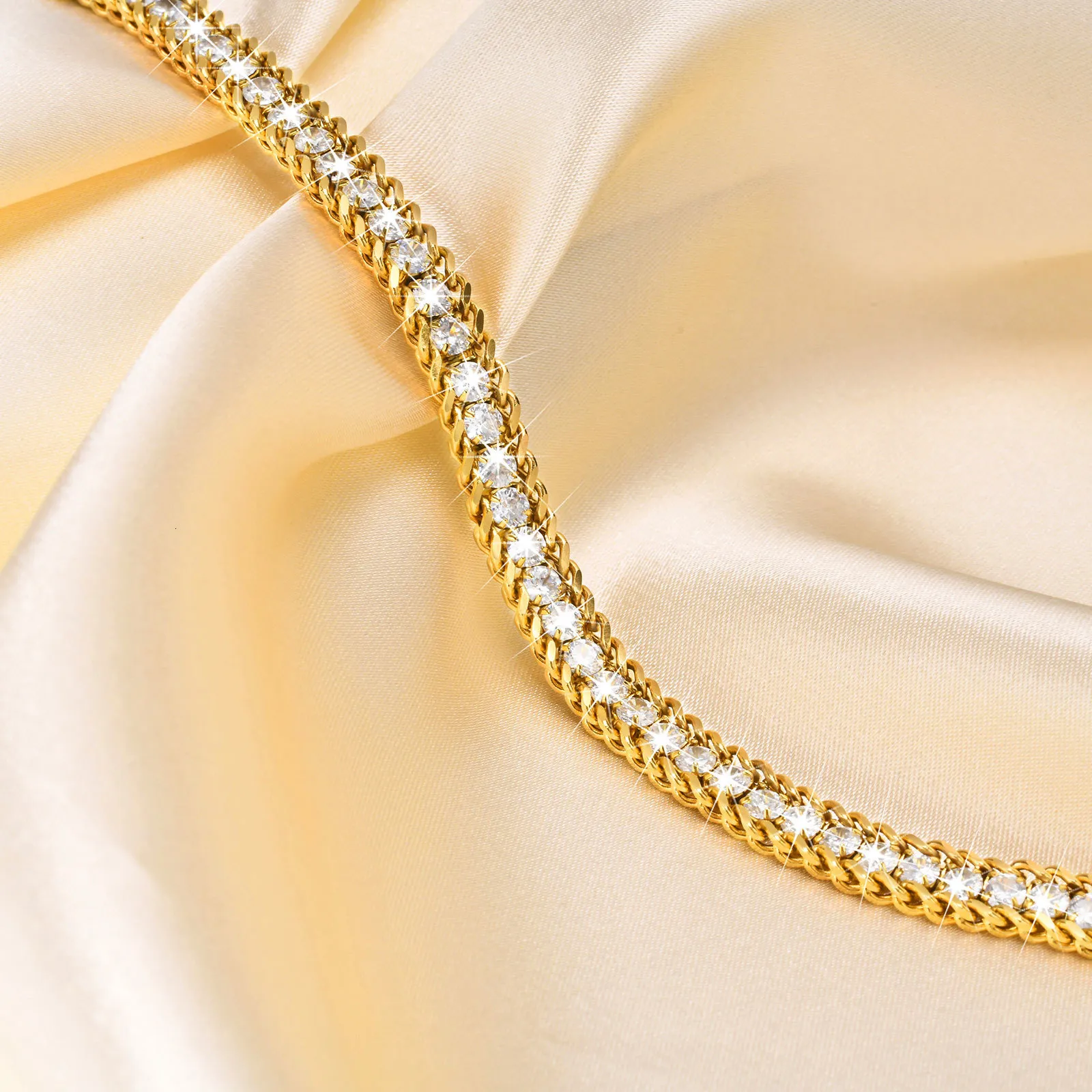 Gold-Tone Stainless Steel Double Row Cubic Zirconia Bracelet