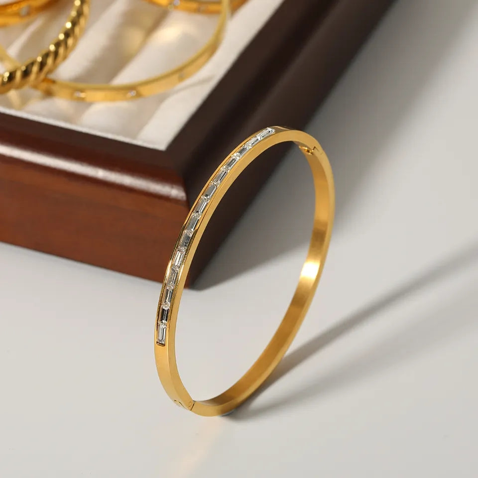 18K Gold Plated Bangle with Channel Set Square Cut Crystals