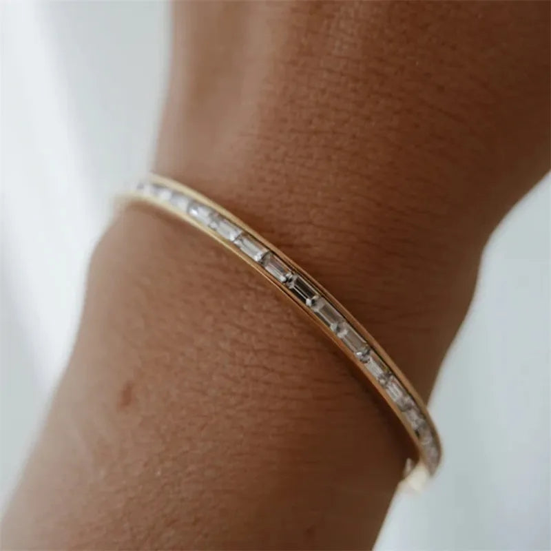18K Gold Plated Bangle with Channel Set Square Cut Crystals