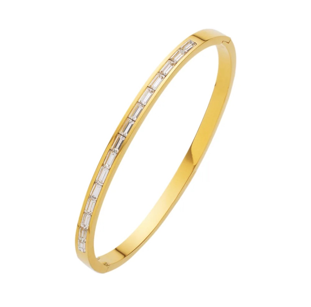 18K Gold Plated Bangle with Channel Set Square Cut Crystals
