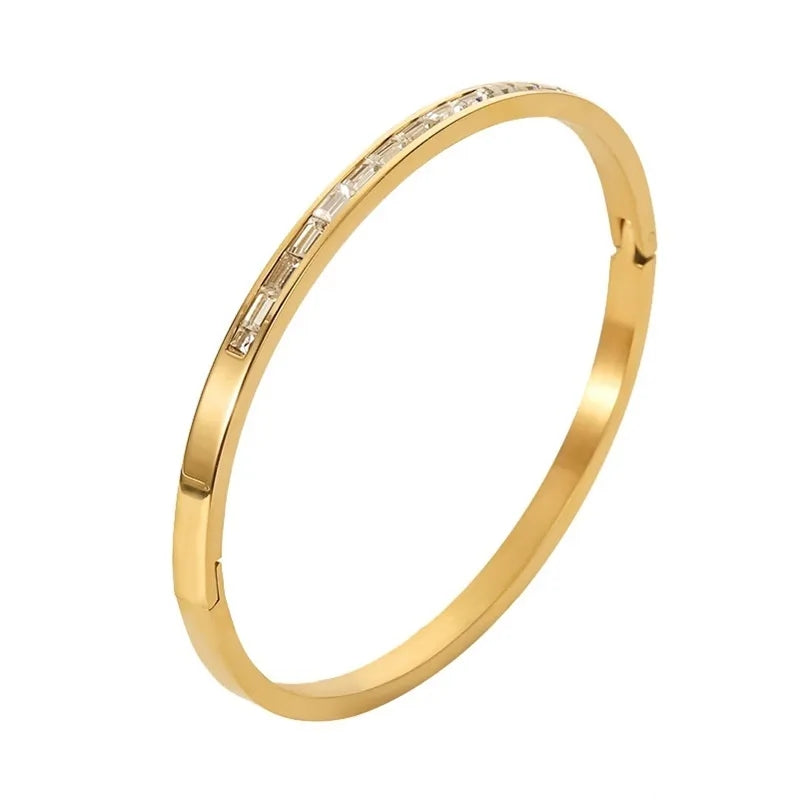 18K Gold Plated Bangle with Channel Set Square Cut Crystals