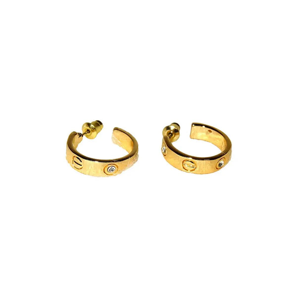 Gold Plated Hoop Earrings with Diamond Accents